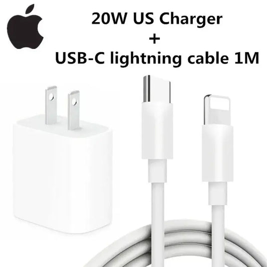 2025 20W Fast USB-C Power Adapter for iPhone 16/15/14/13/12 Mini Pro Max - High-Speed Charging Cable Included