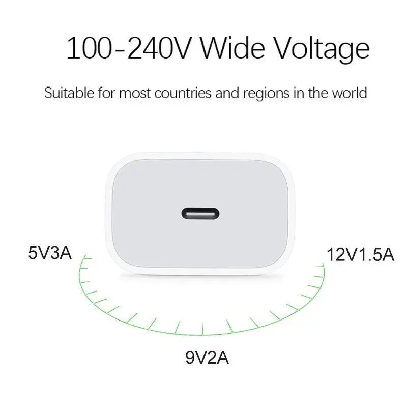 2025 20W Fast USB-C Power Adapter for iPhone 16/15/14/13/12 Mini Pro Max - High-Speed Charging Cable Included