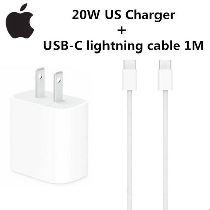 2025 20W Fast USB-C Power Adapter for iPhone 16/15/14/13/12 Mini Pro Max - High-Speed Charging Cable Included
