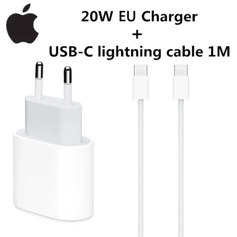 2025 20W Fast USB-C Power Adapter for iPhone 16/15/14/13/12 Mini Pro Max - High-Speed Charging Cable Included