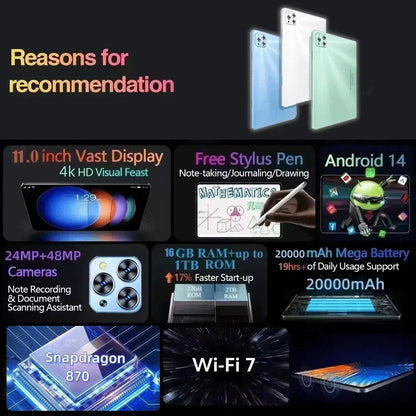 Original Tablet Ipad Air Pro 11 Inch 16GB RAM 1TB ROM Tablet Android 14 Pad Tablet PC Phone Dual SIM Wifi Multifunction Tablet