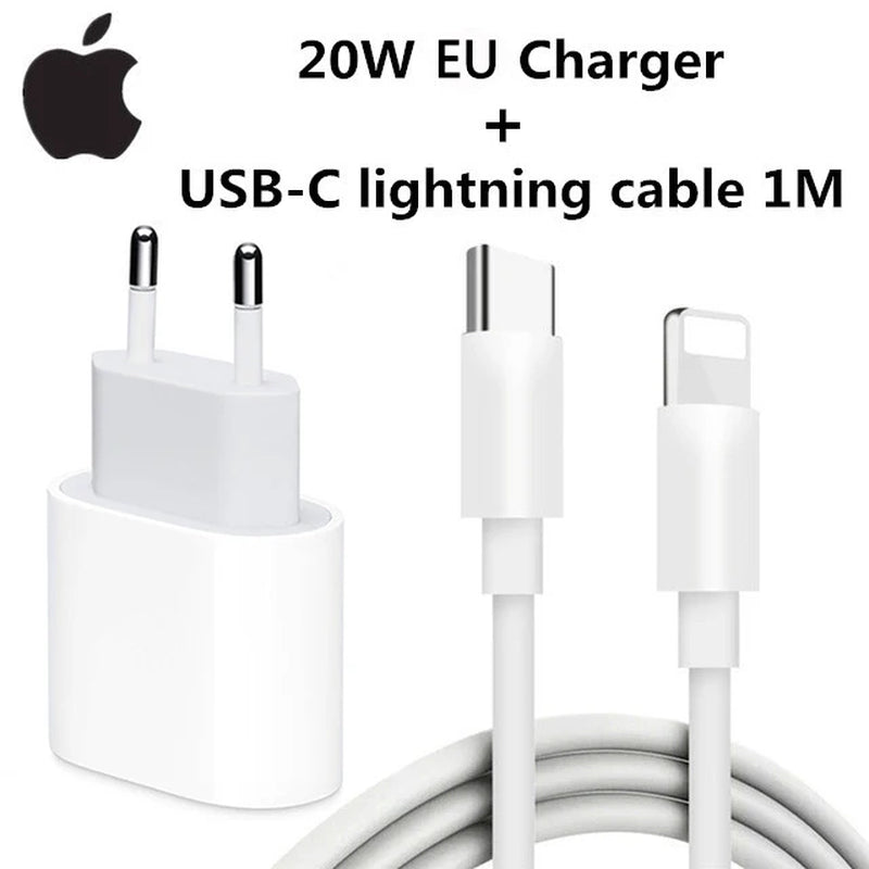 2025 20W Fast USB-C Power Adapter for iPhone 16/15/14/13/12 Mini Pro Max - High-Speed Charging Cable Included